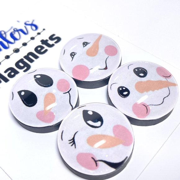 Set of 4 Handcrafted Magnets Snowman Faces - Refrigerator Kitchen Whiteboard - Picture 2 of 3